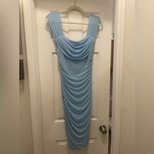 Elegant Blue Draped Dress